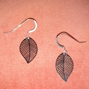 Solid 925 REAL Sterling Silver Wires Leaves Laser Cut Hollow Leaf Earrings New